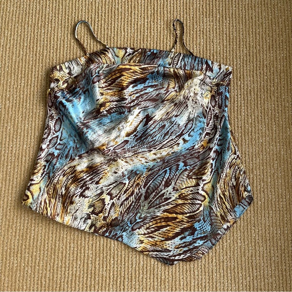 Ashley Stewart Asymmetric Camisole Top Women 16 Brown Satin Snake Print Y2K 16 - Picture 2 of 7